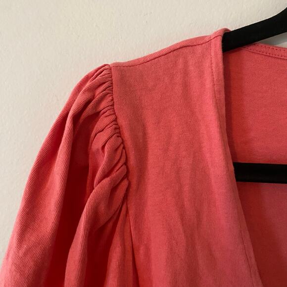 Free People Women's size XS Hot Pink Kitty Tee Puff Sleeve Cropped Tie Blouse - Picture 4 of 10